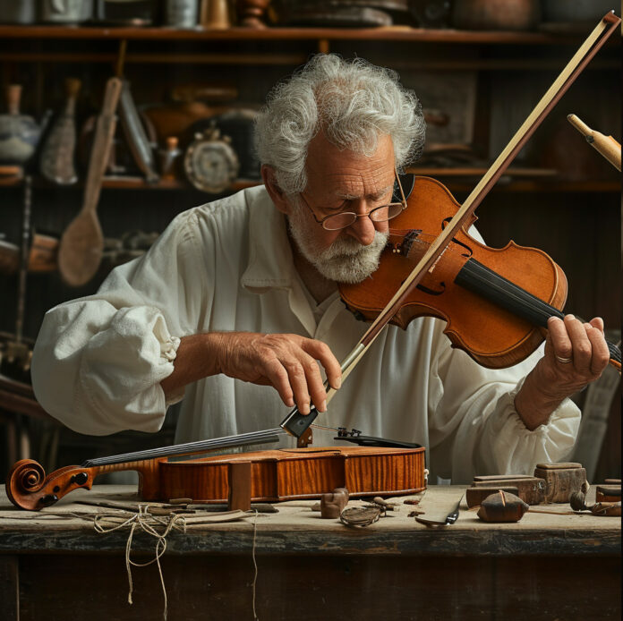 Antonio Stradivari fabriquant un violon