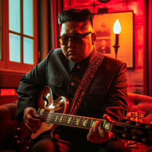 Kim Jong Un jouant de la guitare