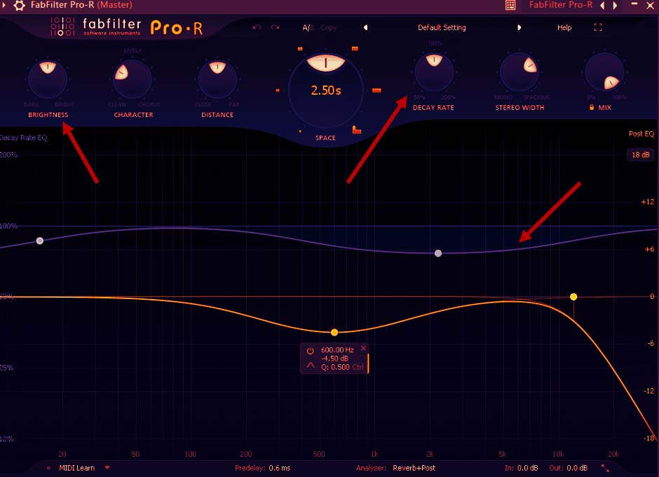 different settings on the Pro-R reverb plugin